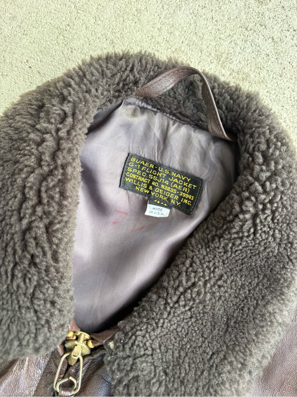 70s Willis & Geiger U.S. Navy Goatskin G1 Flight Jacket Sz 44 - Picture 2 of 8